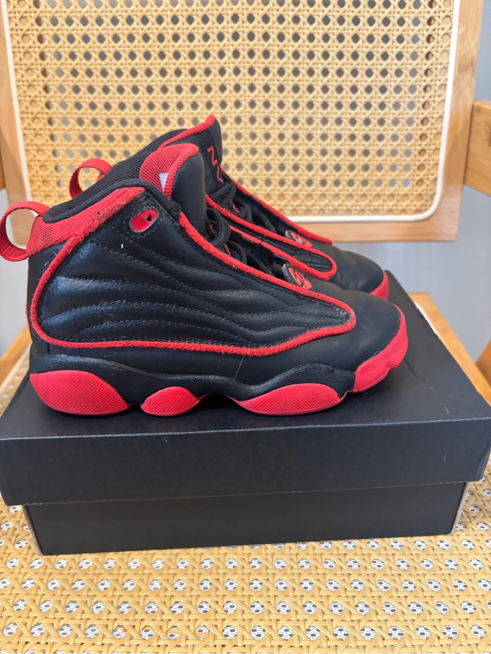 Kids Jordan Pro Strong Black and Red Basketball Sneakers